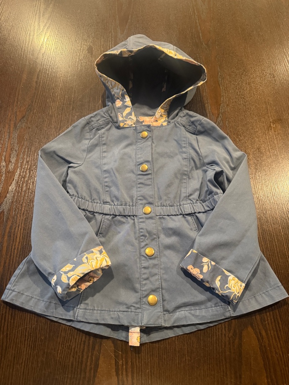 Max Studio Blue Hooded Girls' Coat with Floral Trim